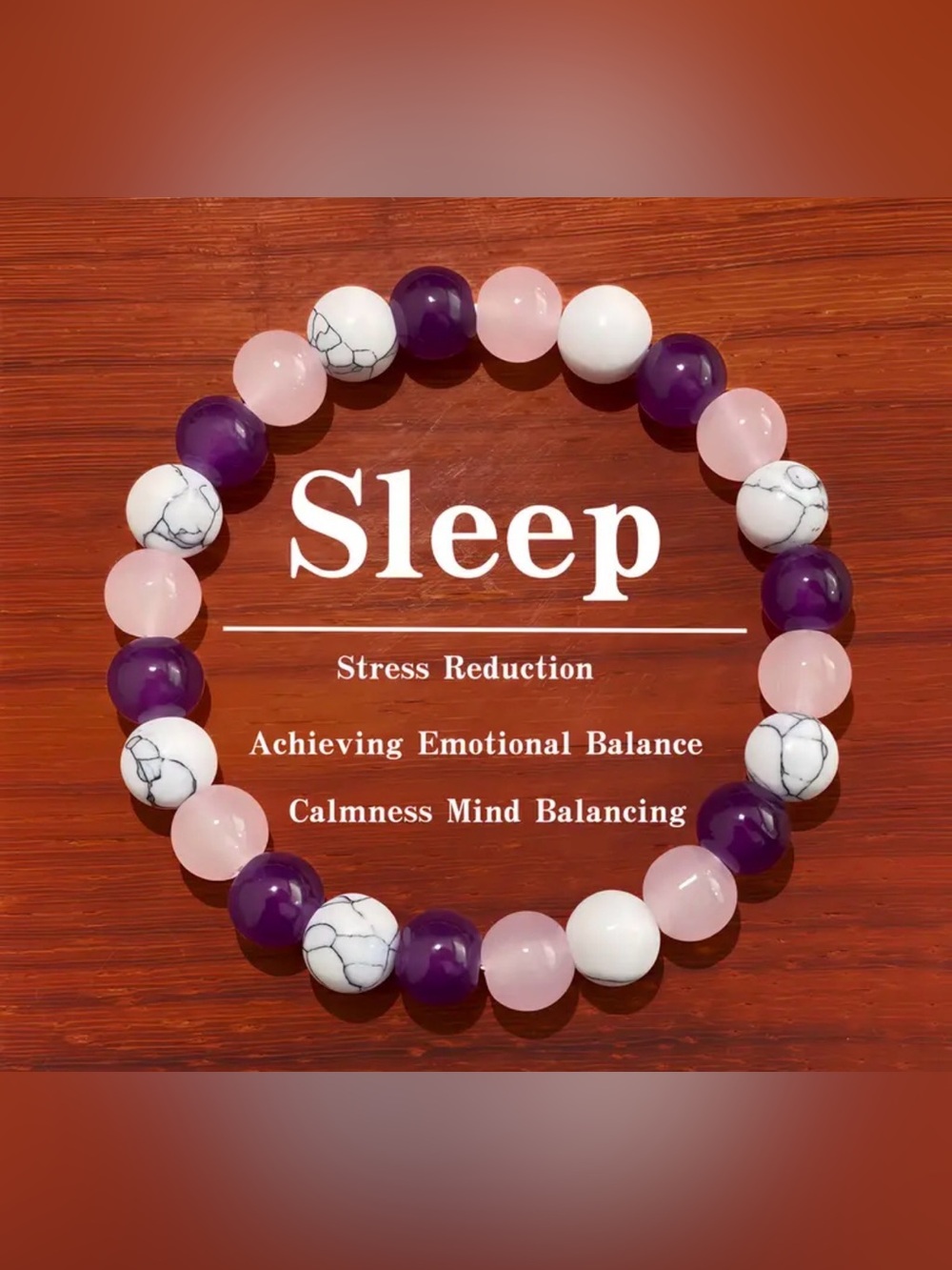 SLEEP — Amethyst, white turquoise and rose quartz Beaded Stretch Bracelet